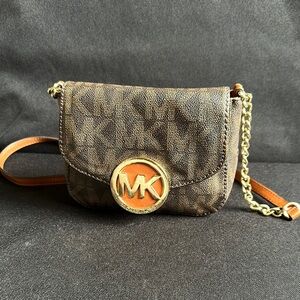 Michael Kors Dark Brown Crossbody Bag with Gold Accents